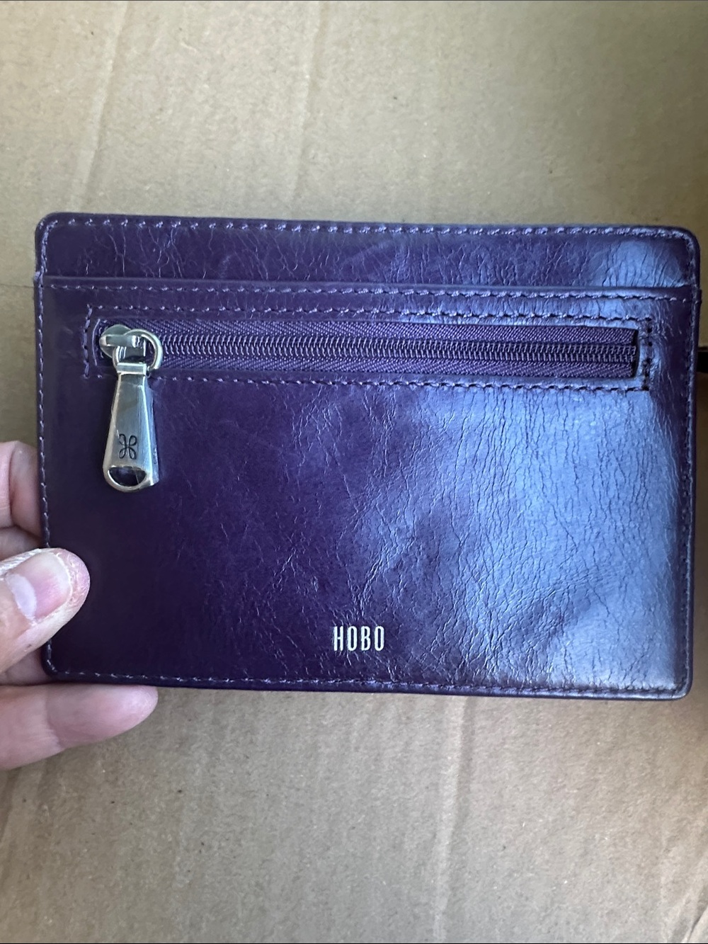 EUC HOBO Plum Leather Card Holder with Front Zip Pocket